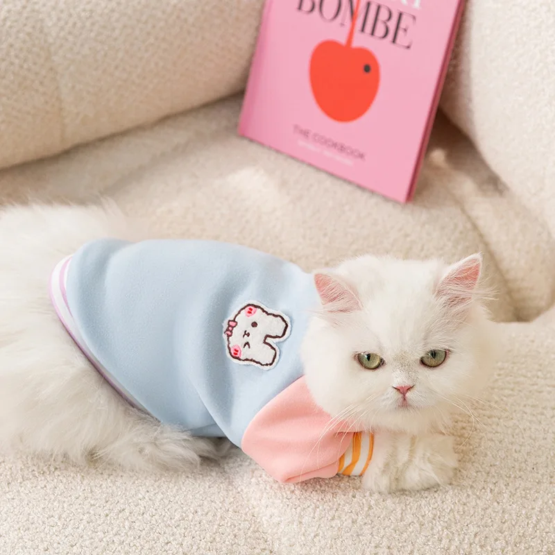 Luxury Rainbow Contrast Sweater Puppy Dog Cute Rabbit Two-legged Sweater Pet Dog Cat Clothes