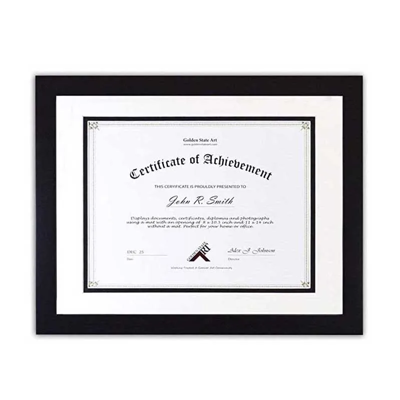 Классический черный сертификат 11x14 на заказ с двойным ковриком и вертикальной и горизонтальной подвеской, фоторамка для диплома, оптовая продажа