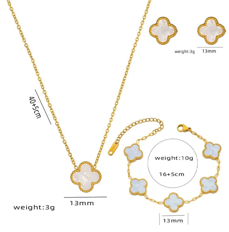 Explosions Four-leaf Clover Bracelet Five-Flowered Fritillary Necklace Earrings Suit South Korea Simple INS Fashion Jewelry Sets
