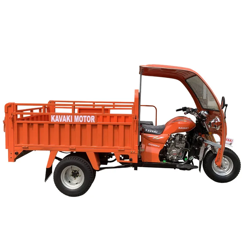 hot sale 250cc water cooled engine 2.0m cargo box SUPER KAVAKI MOTOR gasoline rear double wheel automatic discharge tricycle