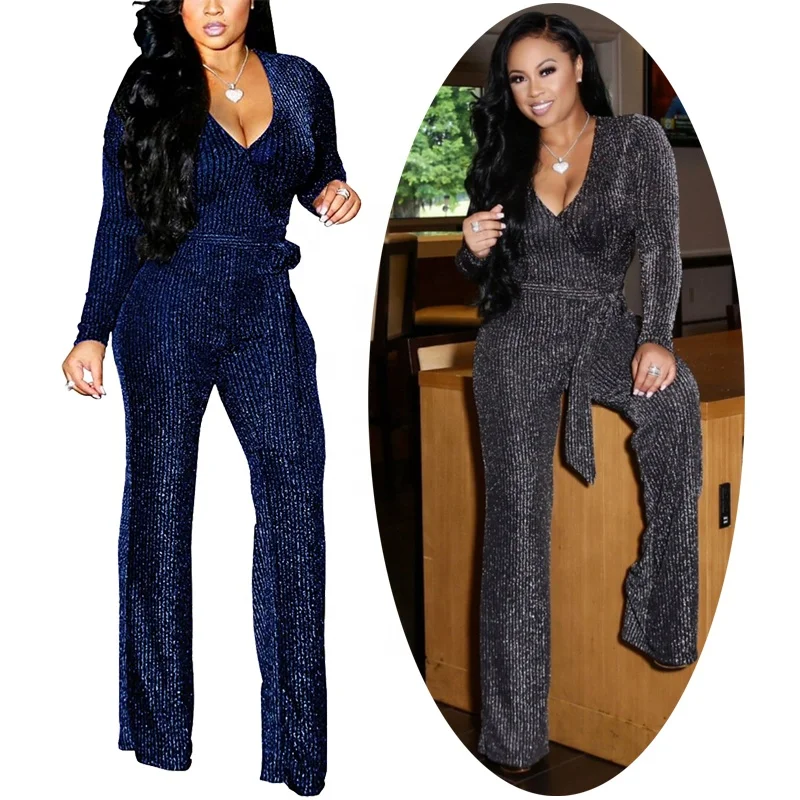 Womens Sets Luxury Tracksuit Elegant Belted Dress Sparkly Bodysuit Glitter Outfit Formal Tops Wide Leg Pants Sequin Jumpsuit