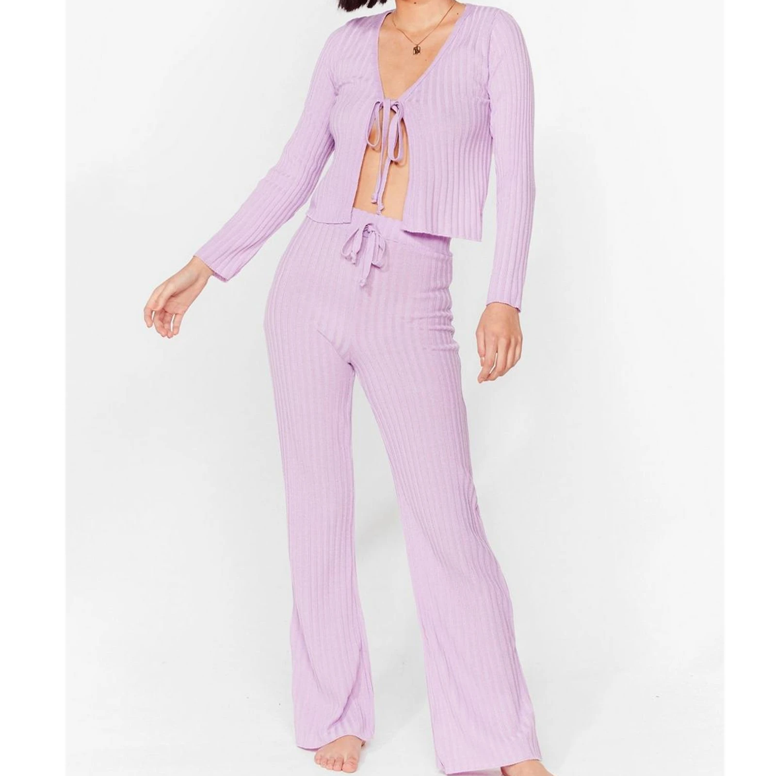 New Design ISO Certificate Wholesale in China Touch Feeling Solid Color Sexy Loungewear Set for Women