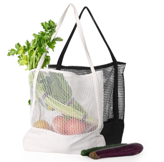 Black and White Poly Mesh Net Big Shopper Bag Recycled Grocery Bag for Shopping