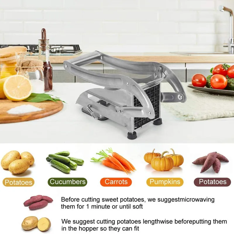 French Fries Potato Cutter Quick Cut Stainless Steel Vegetable Fruit Slicer Cutter Chopper Includes 2 Blade