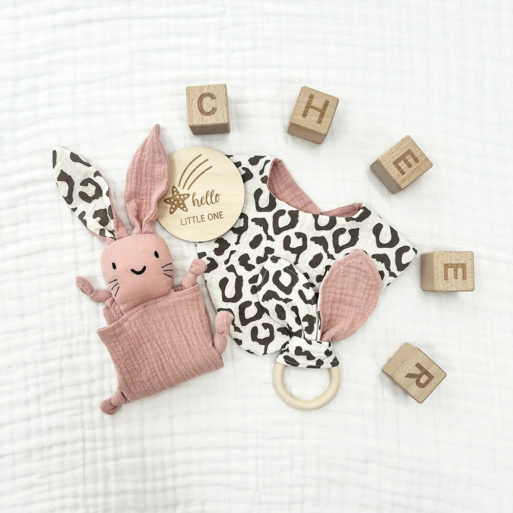 CHEER Soft Muslin Organic Cotton Baby Stuffed Animal Bunny Security Comforter Toy Blanket Set For Babies Gift Set