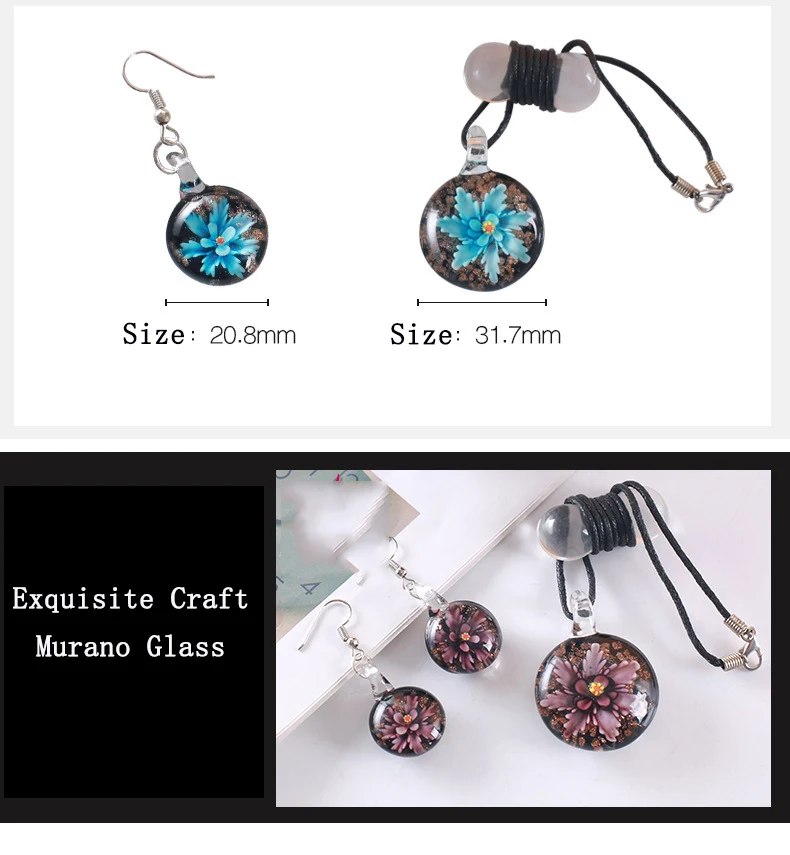 Factory Wholesale Handmade Nordic Style Murano Insert Flower Glass Necklace Earring Pendants