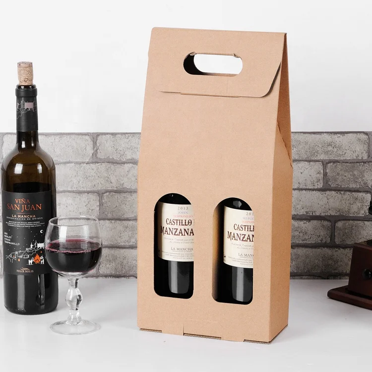fancy paper bag two bottle packaging custom logo for champagne vodka liquor whisky wine glass