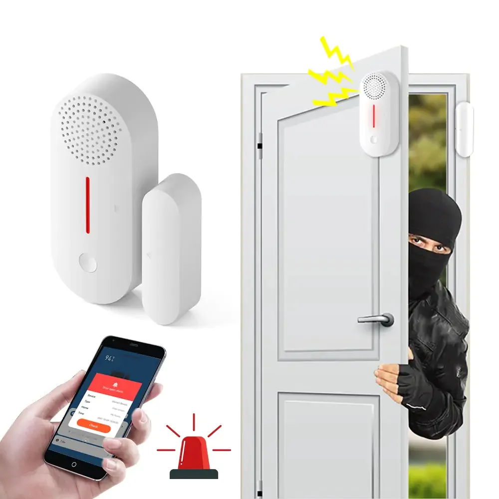 Home Security Alert Security Alarm Wifi Door Sensor Detector,Smart Wireless Window Door Open Or Close Sensor Works With Alexa