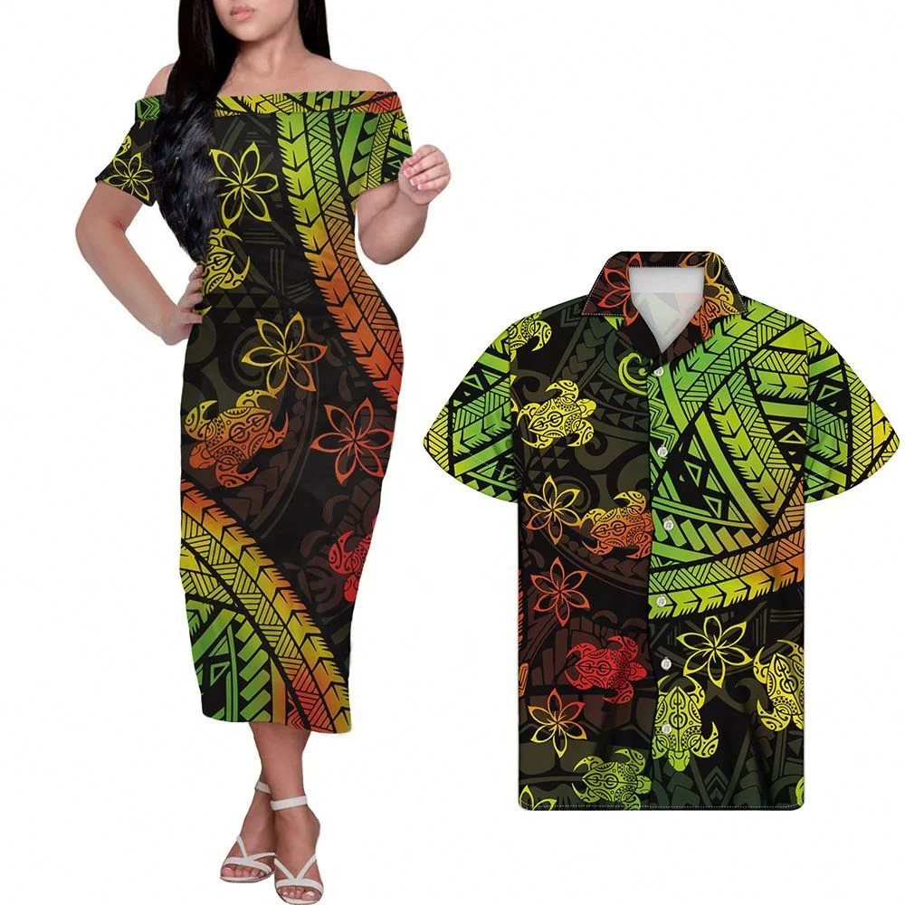 
Hawaiian Polynesian Turtle Colorful Flower Woman Maxi Dress Summer Ladies Short Sleeve Off Shoulder Casual Bodycon Long Sundress 