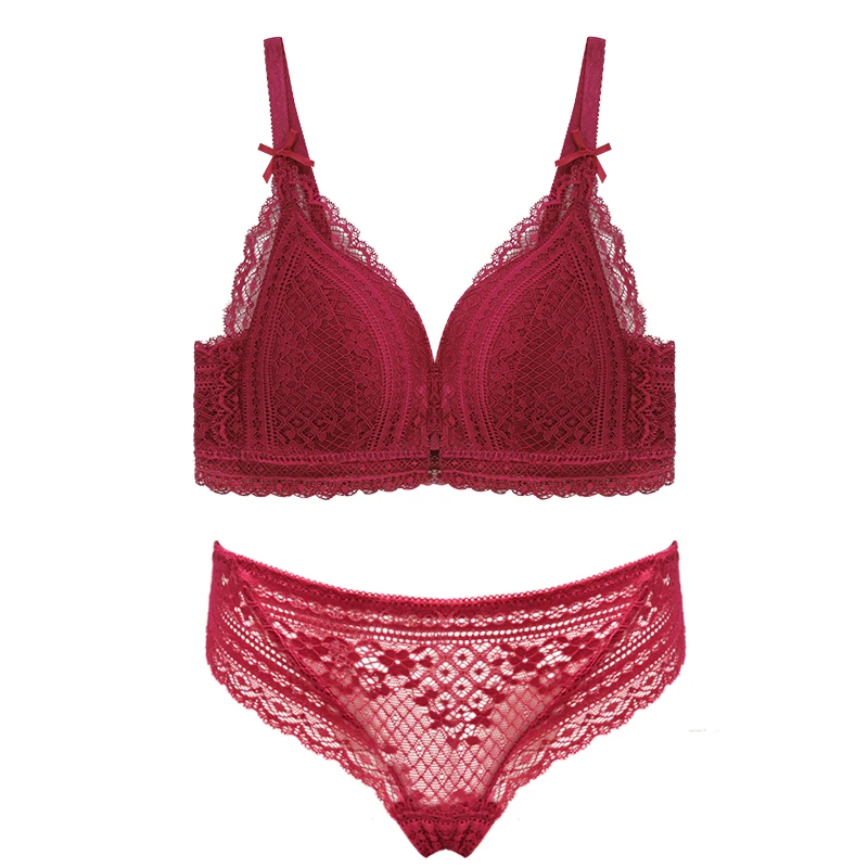 Hot Girls Lace Bra Sexy Ladies Bra Mature Lady Red Bra and Panty Set Girl Lady Women Female Decorated with Lace Wire Free Nylon