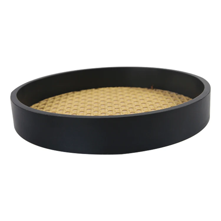 Manufacture Wholesale Rustic Wood Breakfast Serving Organizing wooden round rattan tray for Coffee Table