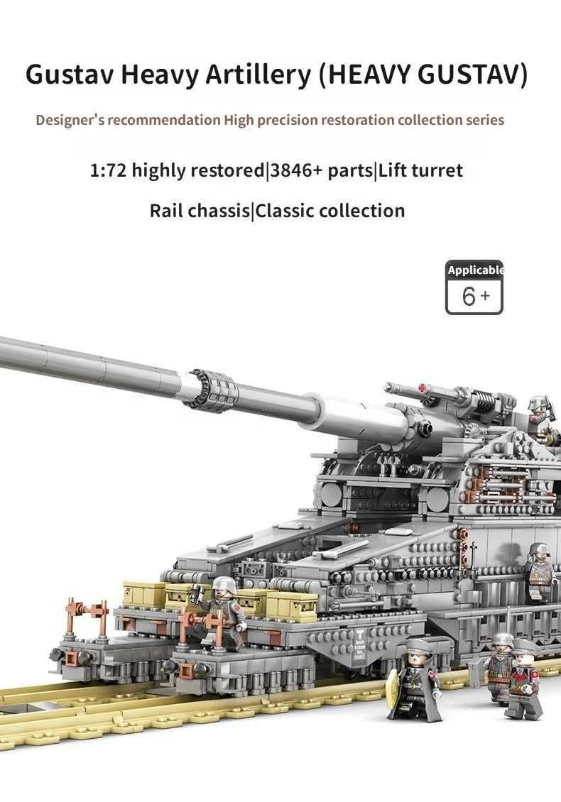 german gustav heavy dora building blocks military railway gun model tank bricks toy gifts for children