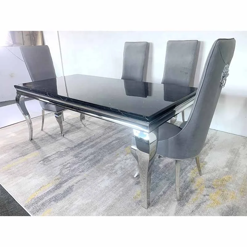 A8029 Modern white marble  dining table kitchen table set 4 chairs  stainless steel dining table 6 chairs on sale