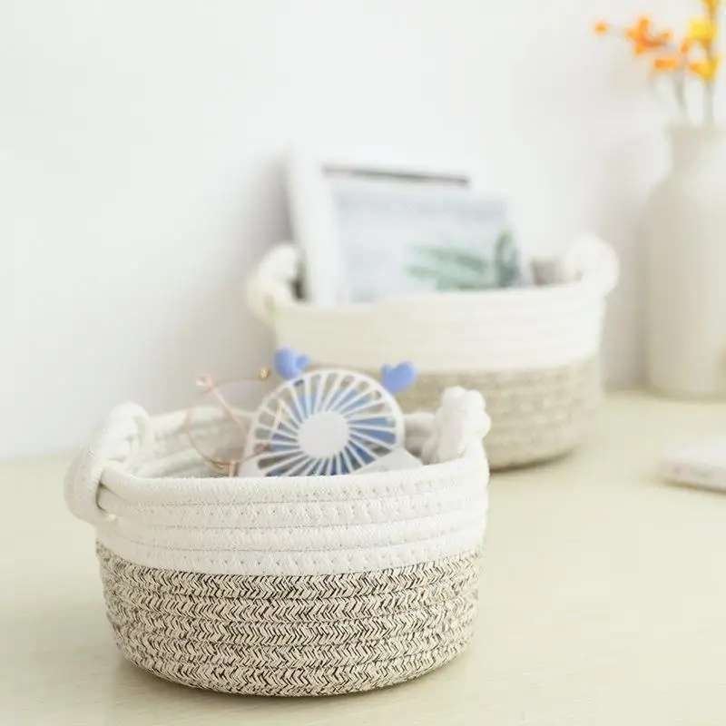 Small Cotton Rope Woven Storage Basket for Organizing for Bathroom Nursery Decorative Basket Organizer Bins Set of 3
