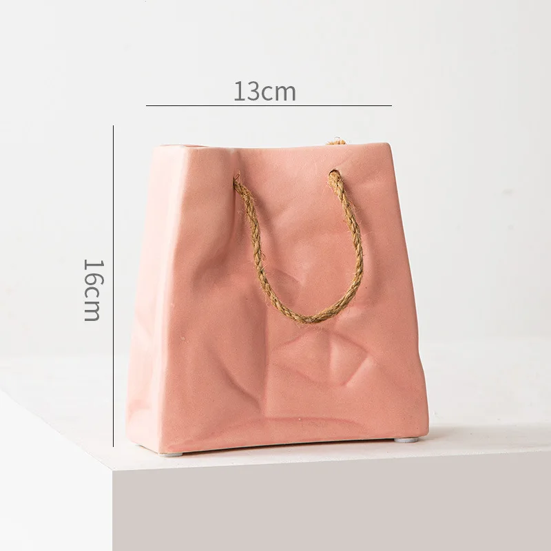OEM Wholesale Custom Creative Morandi Matte Colors Ceramic Handbag Bag Shape Flower Vase