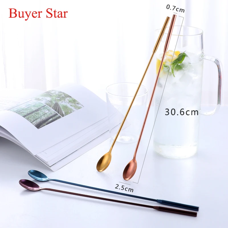 Custom logo Mixing Wine long handle black Spoon Stainless Steel Cocktail tools Bar spoon