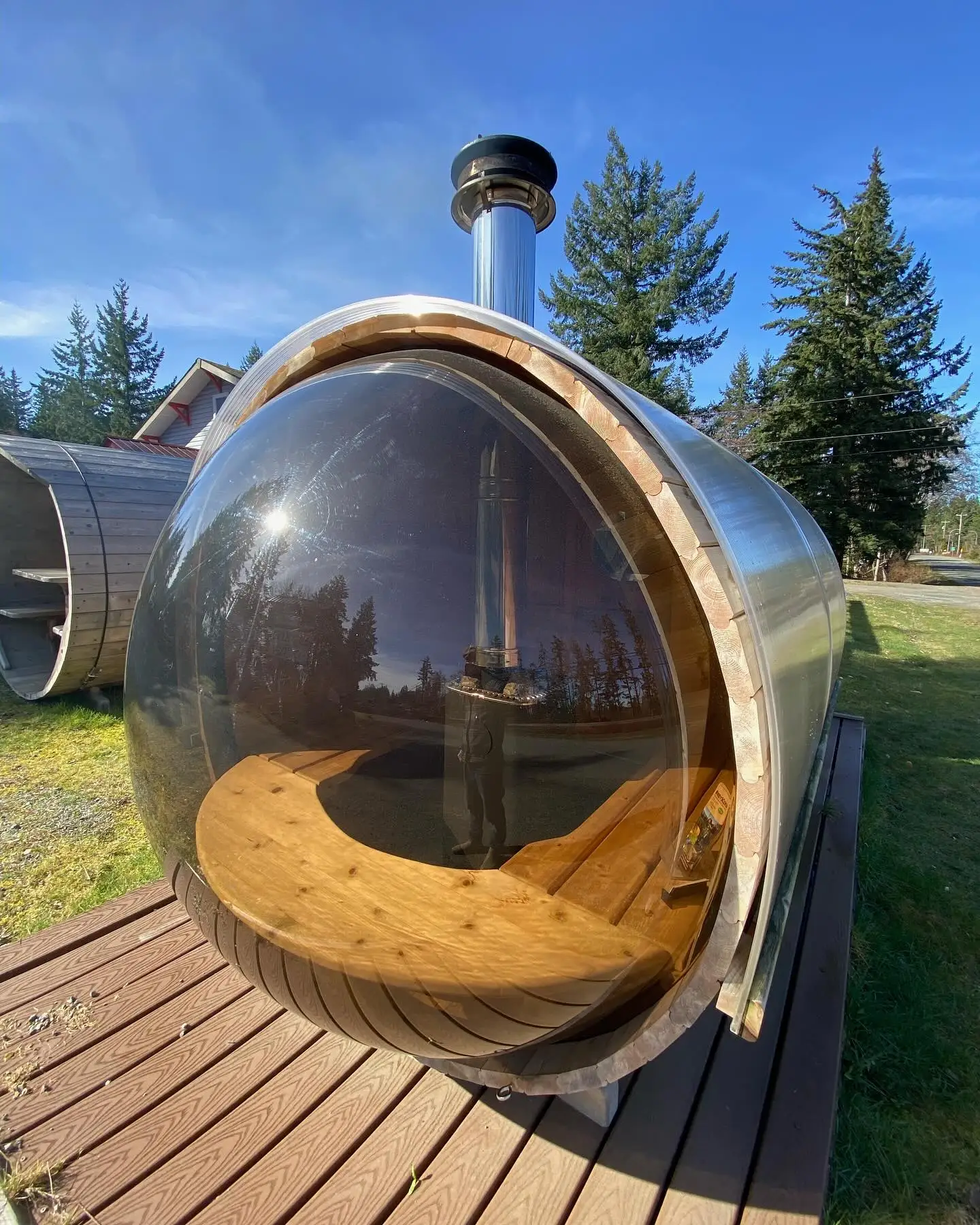 Nordic Pine Barrel Sauna with Panoramic View in Pine or Cedar for Outdoor