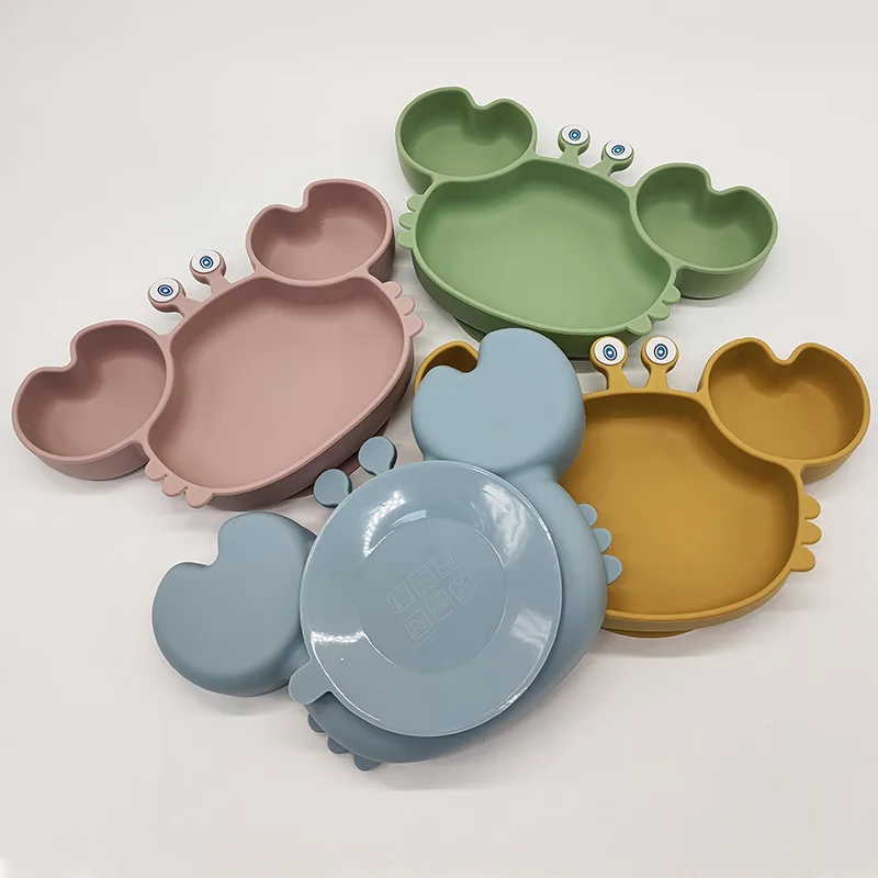 New Design 6 Pieces Food Grade Non-toxic Complementary Food Crab Plate Tableware Bpa Free Baby Silicone Baby Feeding Set
