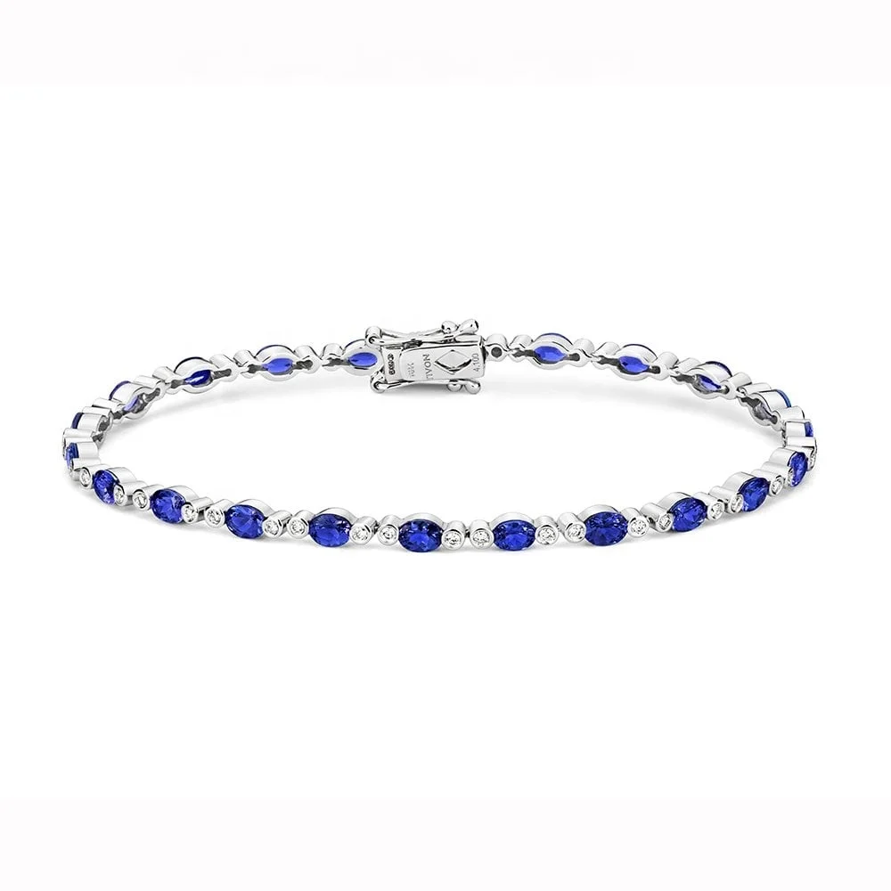 Hot Selling Simple Design 925 Sterling Silver Jewelry Tanzanite And Diamond Bracelet