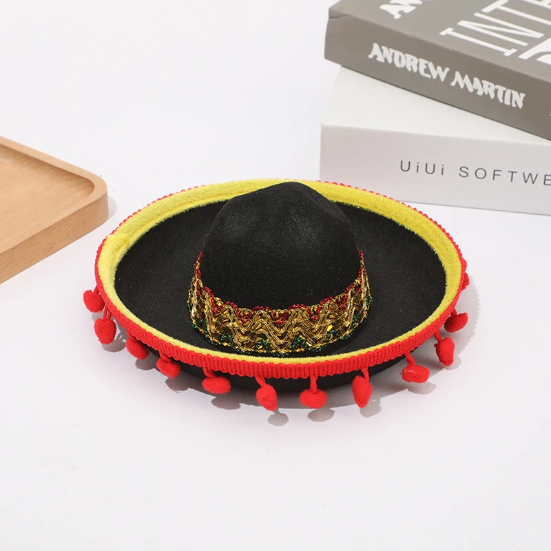 Carnival Halloween party mini felt Mexican fur ball fun hat pet headband head clip pet hathead buckle