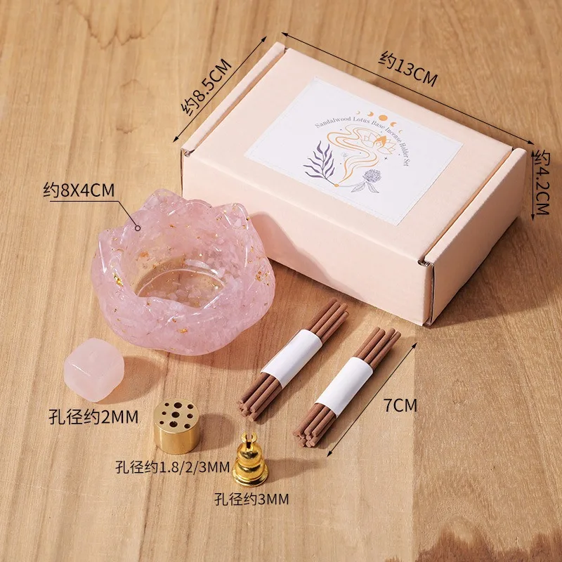 Handmade Crystal Chips Stone Resin Louts Flower Yoga Incense Tray Holder Natural Amethyst Stone Burner Ash Catcher Tray for Spa
