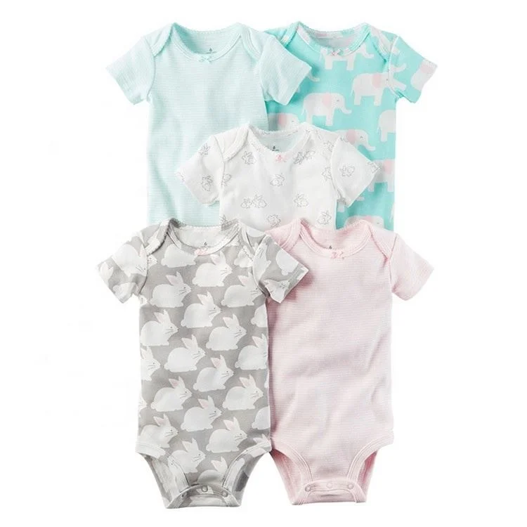 
Summer Hot-selling Cartoon Cute Baby Boutique Short-sleeved Color Matching Jumpsuit 5-Piece Set 