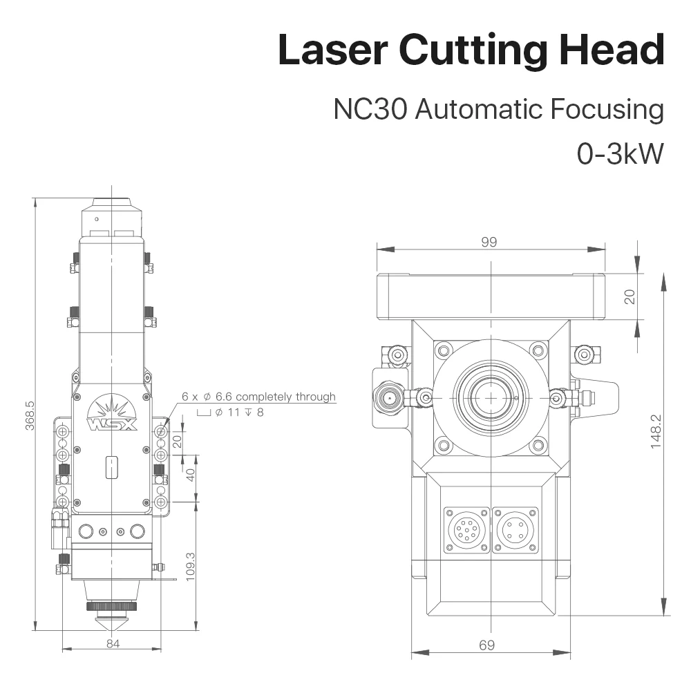 3000W NC30 WSX Auto Focus Fiber Laser Cutting Head