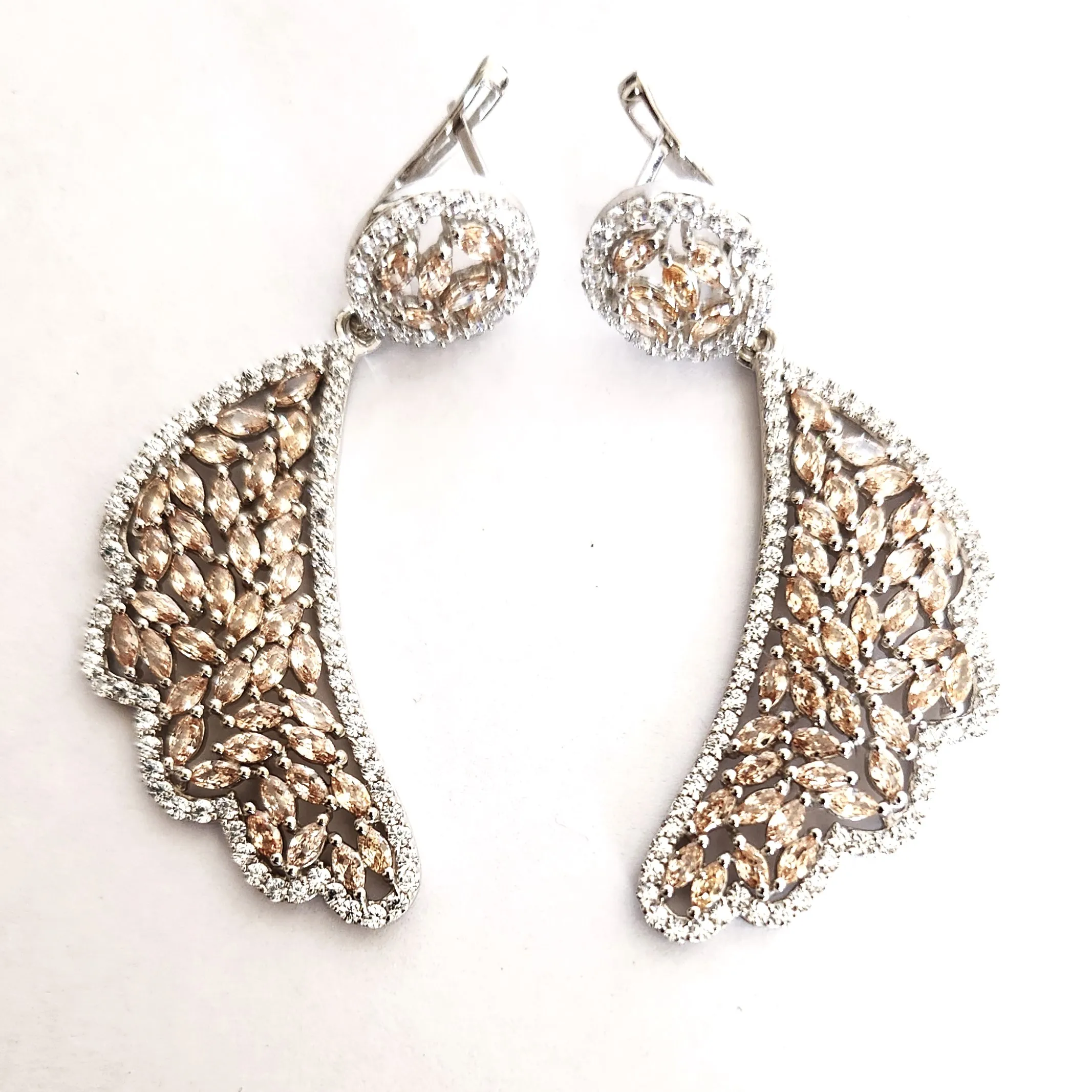 Fashion Wedding S925 Silver Super Luxury Champagne Colored Stone Earrings Vintage Earrings For Women