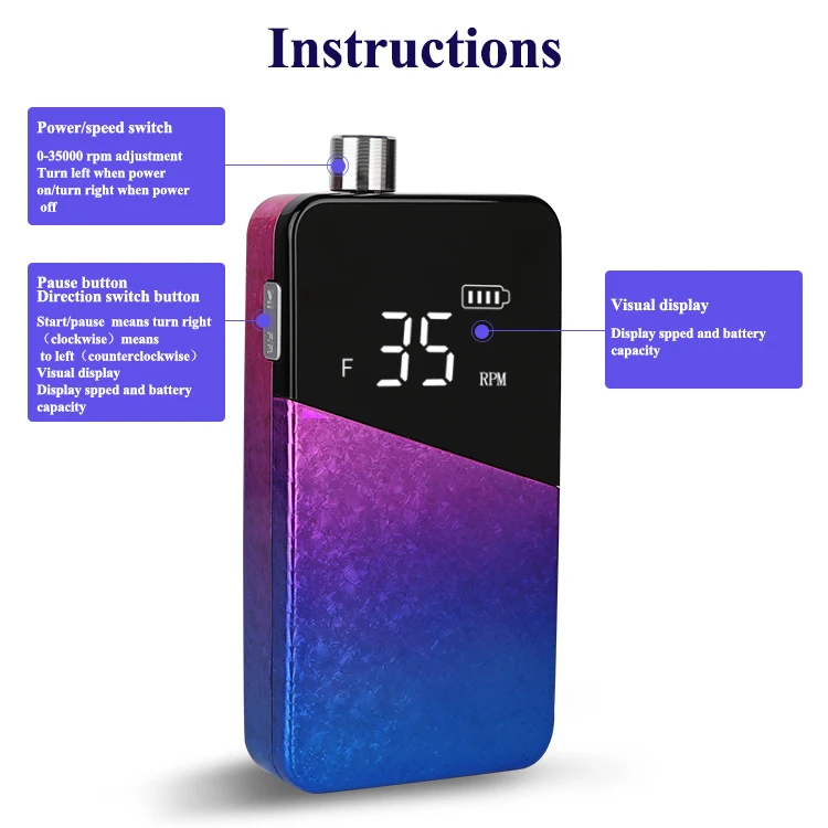 Customize Private Logo 35000rpm Cordless Professional Rechargeable Brushless Electric Portable Nail Drill E File Machine