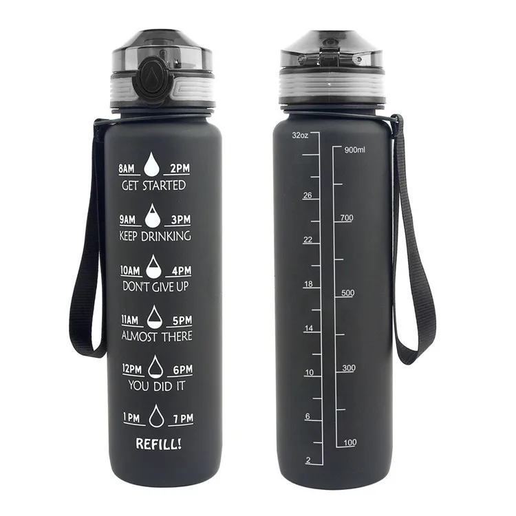 Многоразовые бутылки для воды Tritan с логотипом на заказ, 32 унции, Бесплатная бутылка для питьевой воды, пластиковая с маркером времени