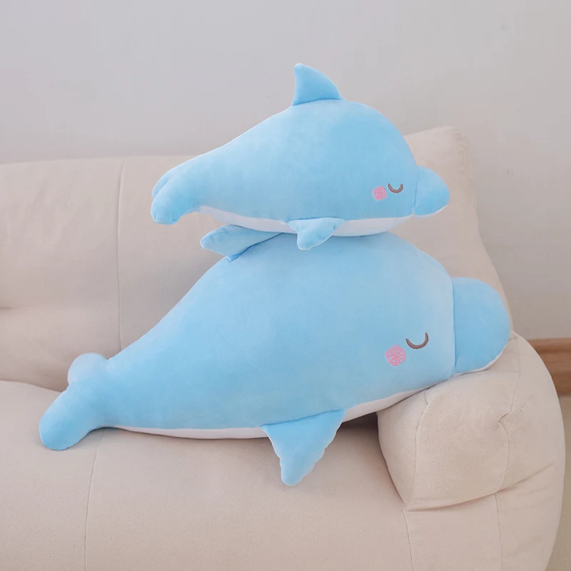 Custom High Quality New Design Blue Plush Big Stuffed Soft Dolphin Doll Toy