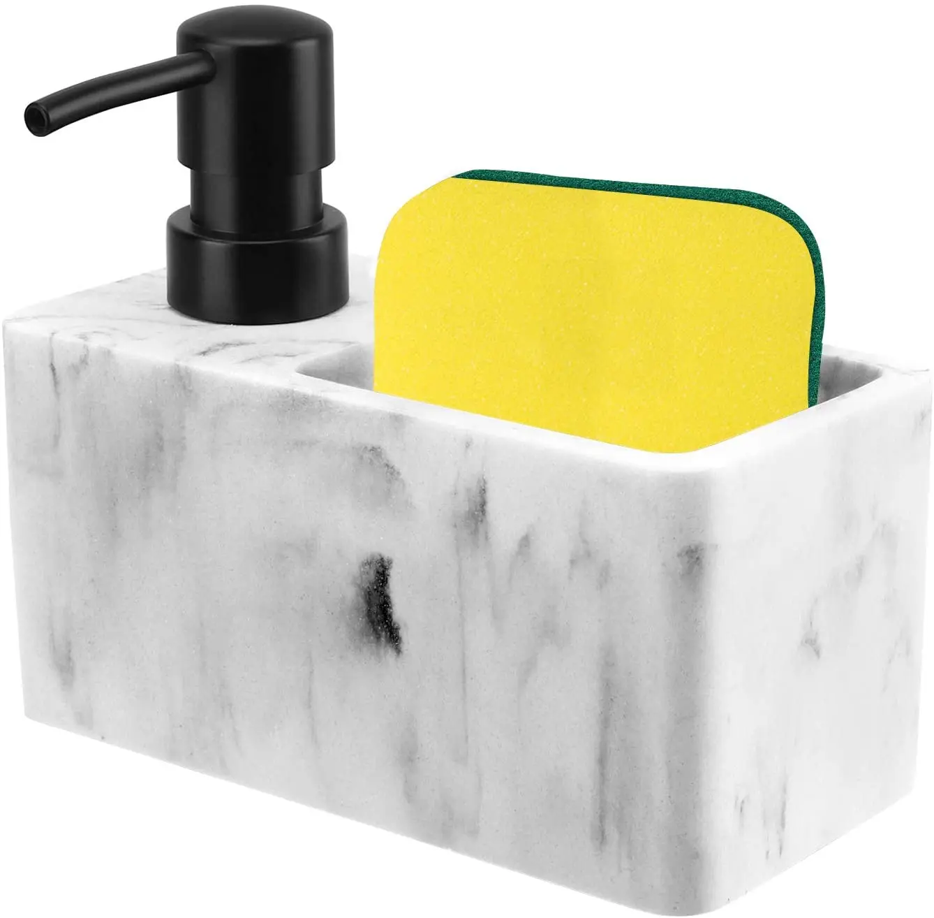 Lewondr Soap Dispenser Bottle with Sponge Compartment, 220ml/7.44oz Countertop Hand Lotion Pump Bottle , Resin Soap Dispenser