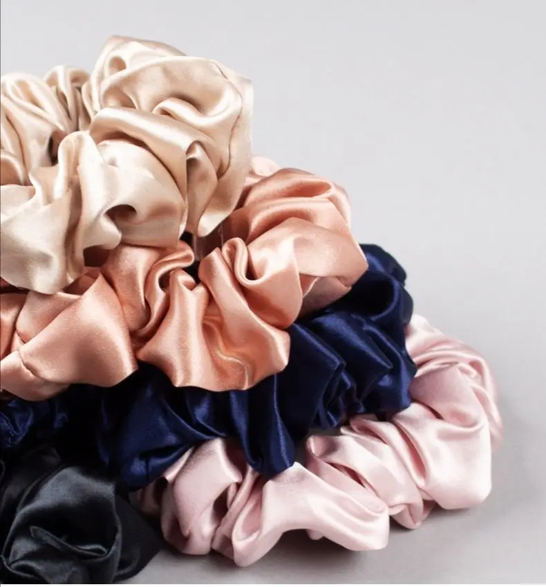 Custom Logo and Package Elastic Hair Bands For Ponytail Holder 100% Silk Scrunchy Hair Set with Packages Box