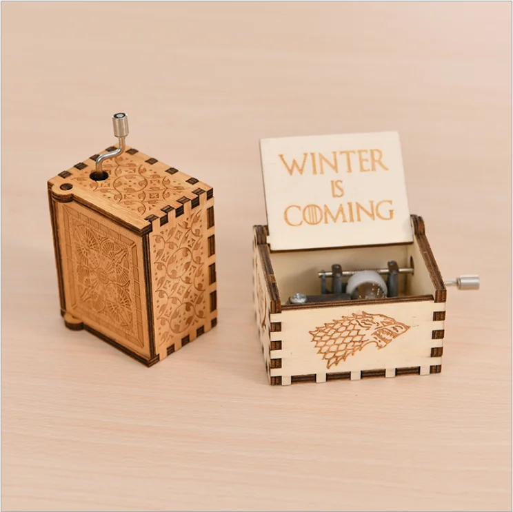 hand crank retro classic music box DIY custom wood and light music box mechanism toy