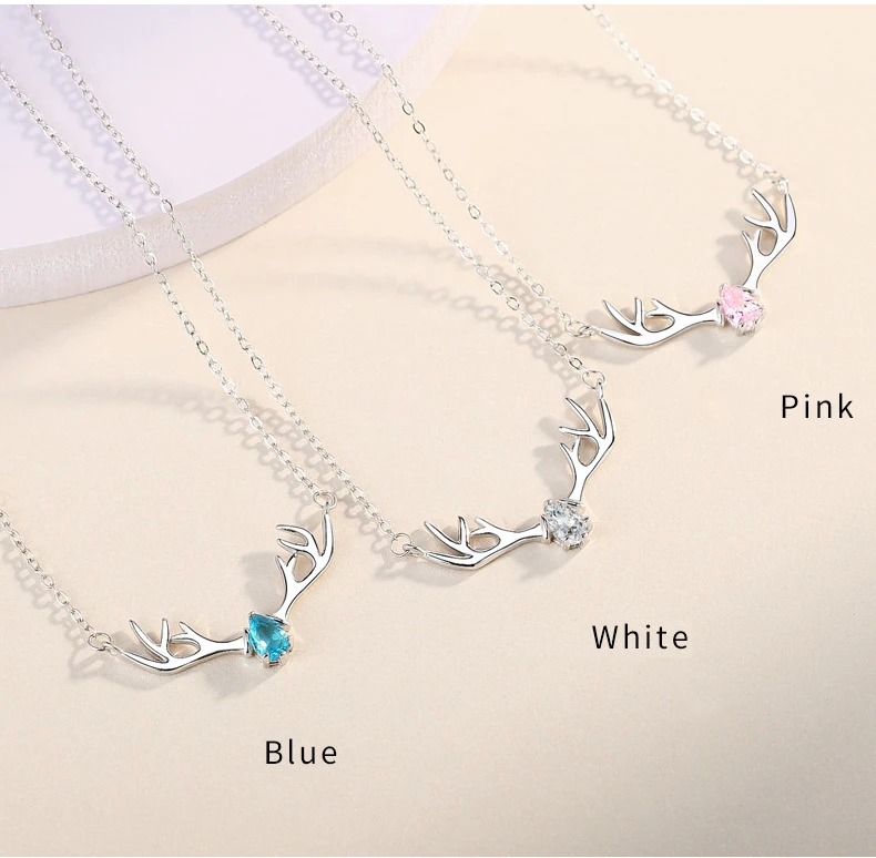 s925 sterling silver elk antler pendant necklace women jewelry crystal deer necklace