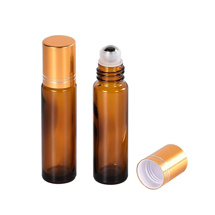 Новые продукты, пустая круглая бутылка для духов с матовым янтарным кобальтом и эфирным маслом, стеклянная бутылка с шариком 10 мл