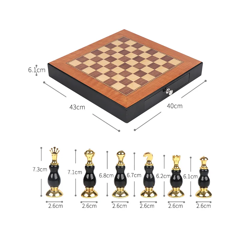 Luxury Custom Professional Metal Glossy Gold Plating Wooden Chess Pieces board games Sets
