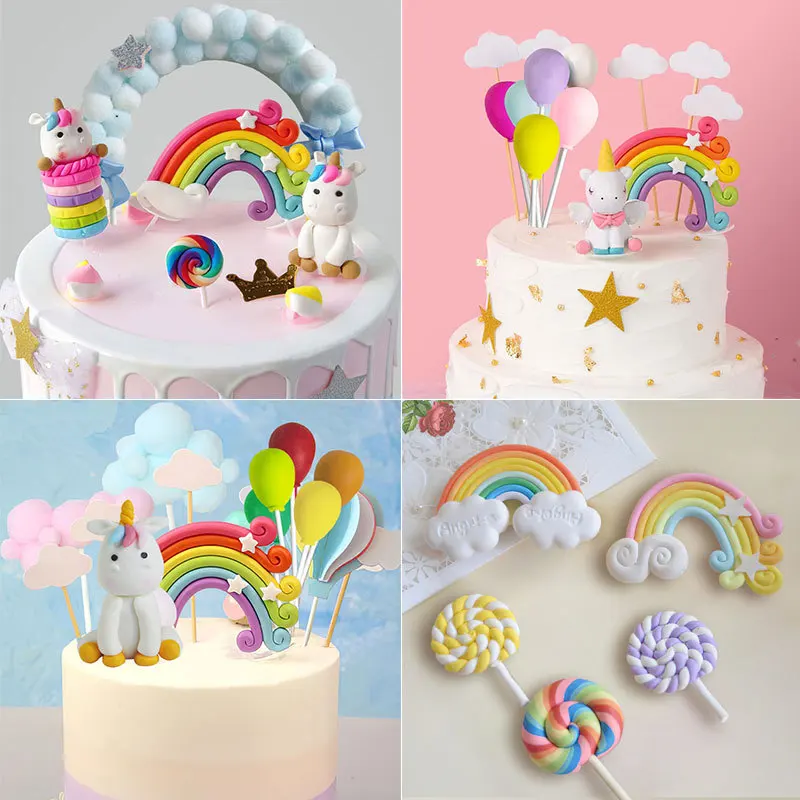 New Rainbow Unicorn Birthday Wedding Cake Topper Cloud Kit Party Decoration