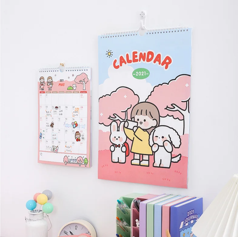 Hot sell manufacturer custom activity calendar with stickers kids students spiral binding wall calendar with stickers