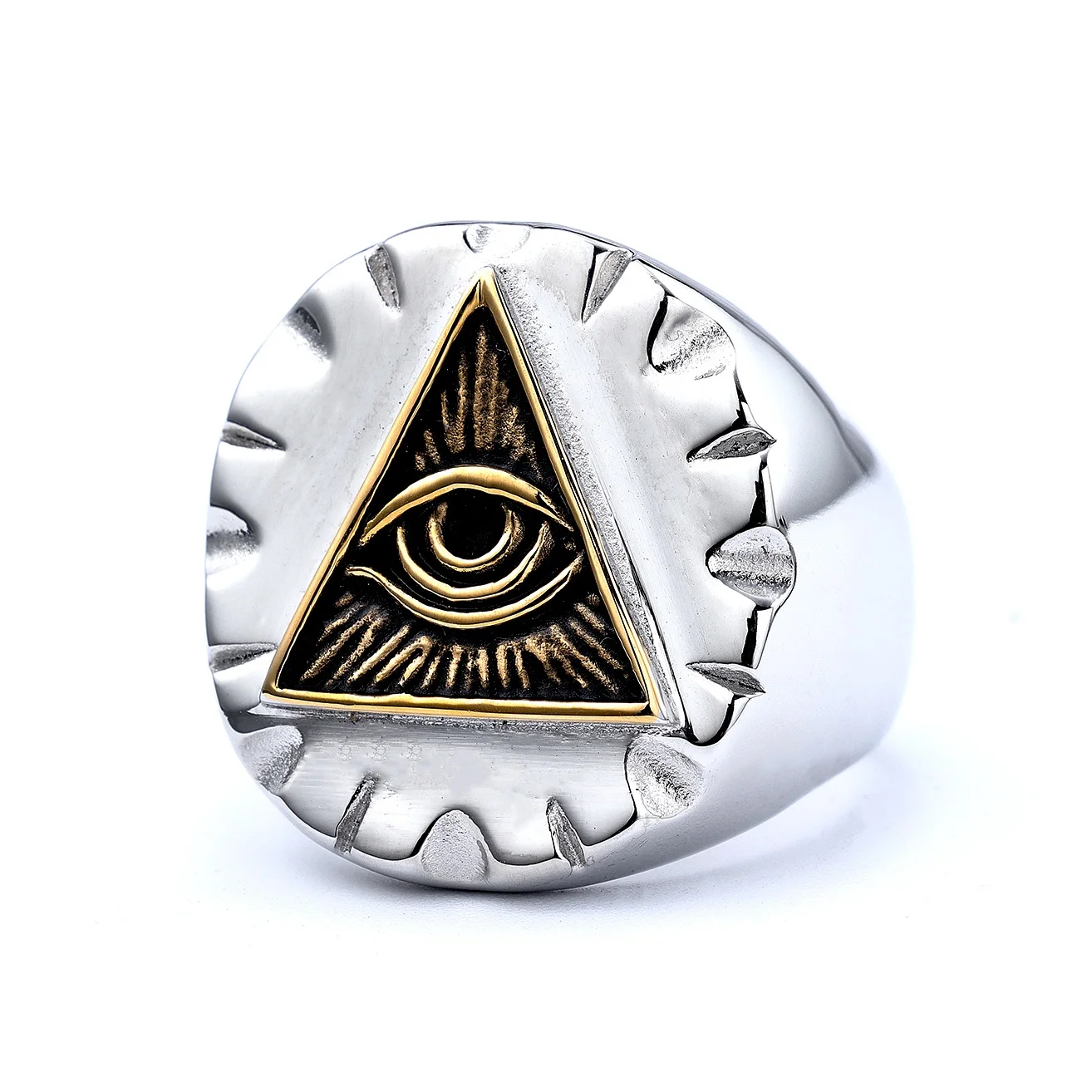 All Seeing Eye Ring  Illuminati Eye of Providence Pyramid Triangle Amulet Retro Ancient Symbol Finger Rings for Men