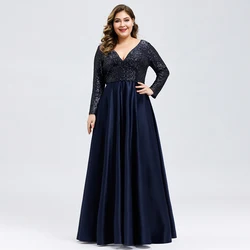 ELPR0000464 in stock navy blue mother dress long sleeves Sequin wedding mother Dress