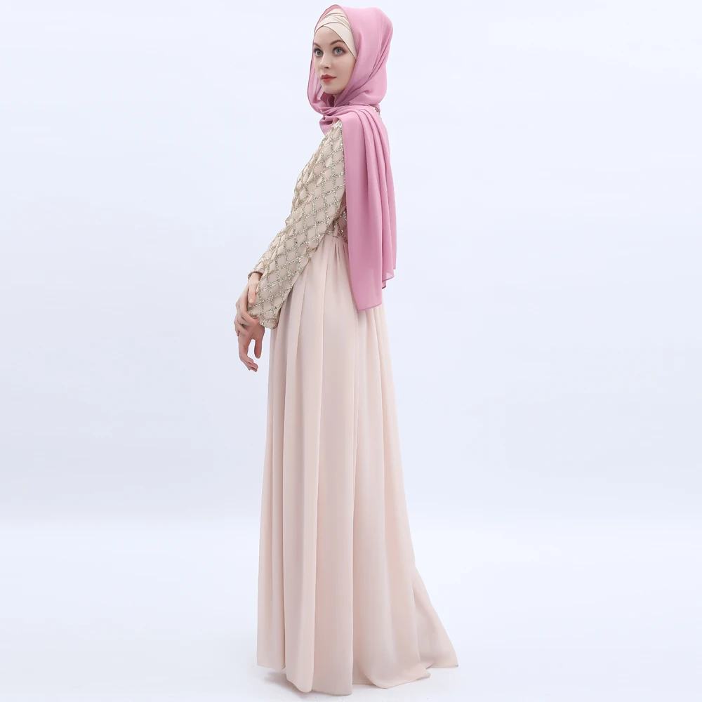 Turkish national style dress, long skirt, sequined mesh chiffon skirt Simple Modern Islamic Arabic Style Casual Dress 9510