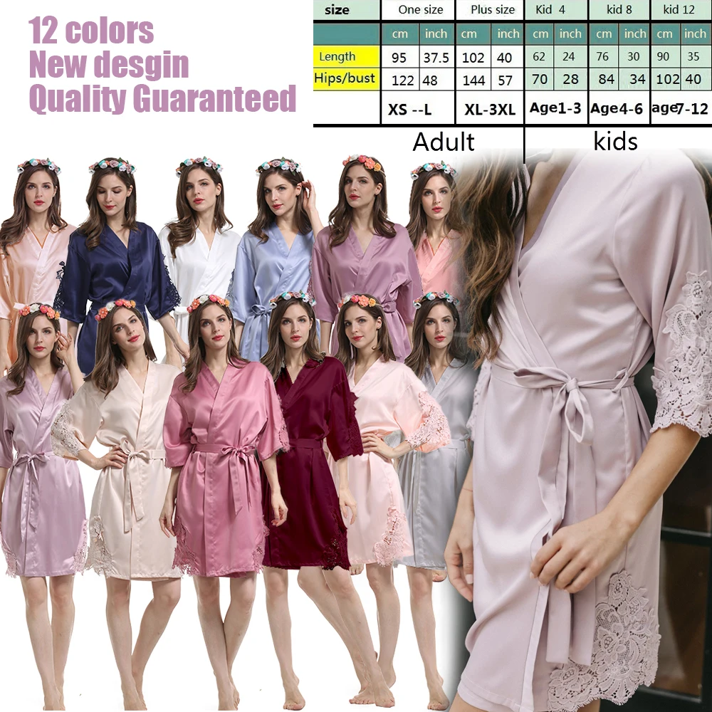 NEW Ready to ship lace trimed matte satin robe