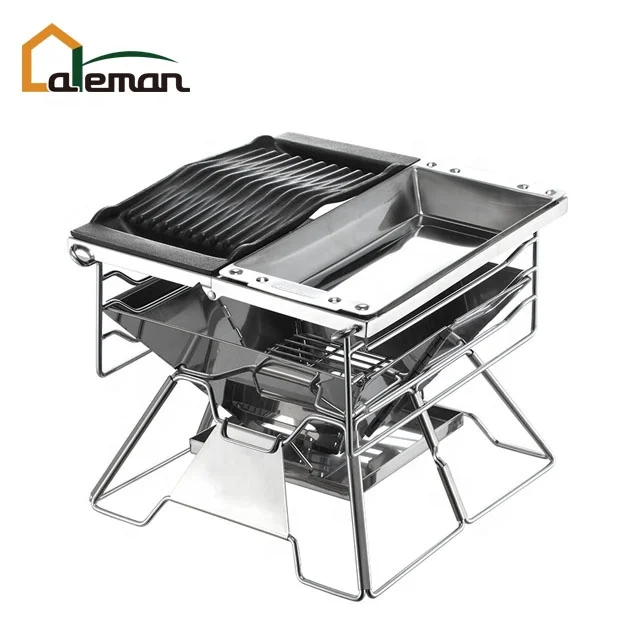 Multifunction Folding Thick Stainless Steel BBQ Grill Collapsible Charcoal Compact Barbecue w/Frying Pan Various Grilling Form
