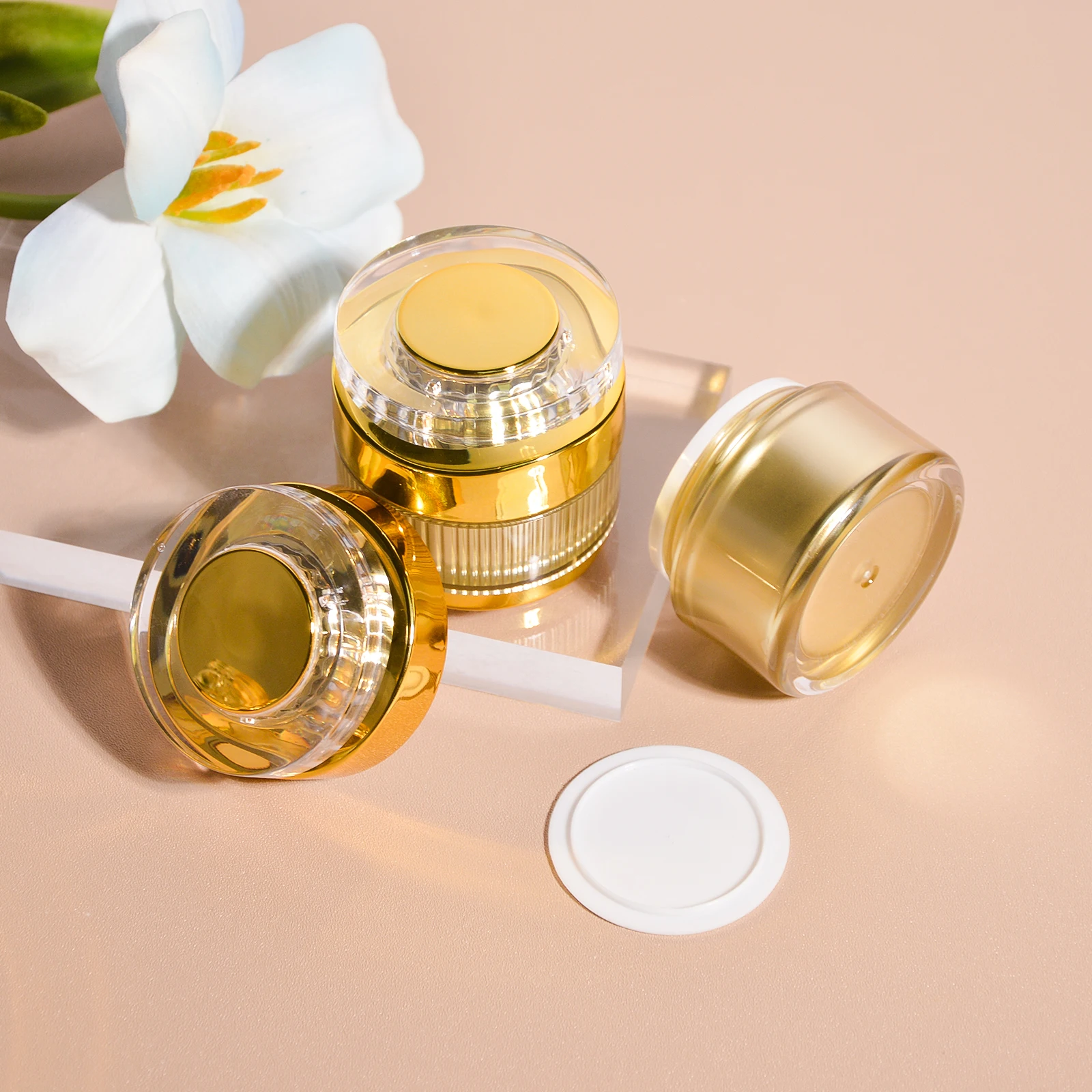 Luxury Screw Cap Plastic Jar 10g 15g 20g 30g 50g Cosmetic Round Shape Gold Acrylic Jar Container Empty Cream Jars With Pp Lid