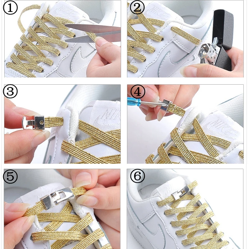 New Elastic Shoe Laces Fashion Metal lock No Tie Shoelaces Suitable for all kinds of shoes child Adult flat Sneakers Lazy Lace