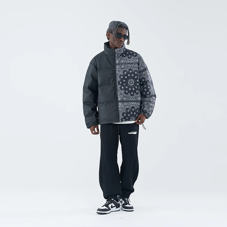 Paisley mens color outdoor stand collar thick puffer vintage padded couple coat custom large size winter jackets