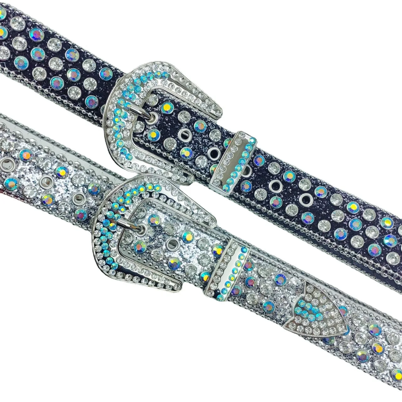 Fashion hot sale  rock  star big buckle leather rhinestone belt luxury designer women Bling Bling white diamond belts