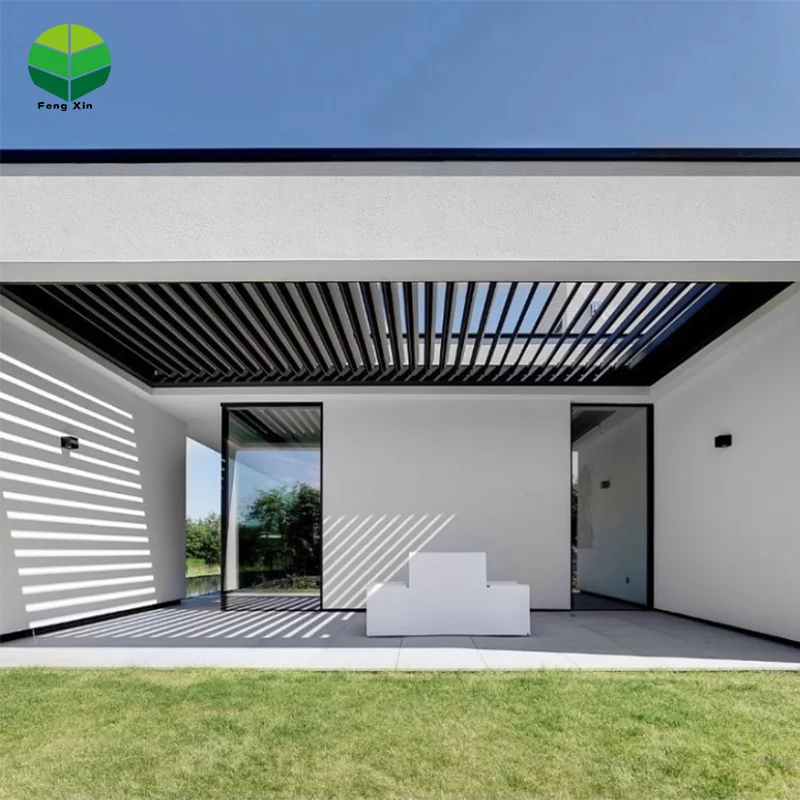 Electric Garden Covers Adjustable Grey Pergola Luxury Louvre Gazebo Pergola Aluminium Outdoor With Led Strip Lights