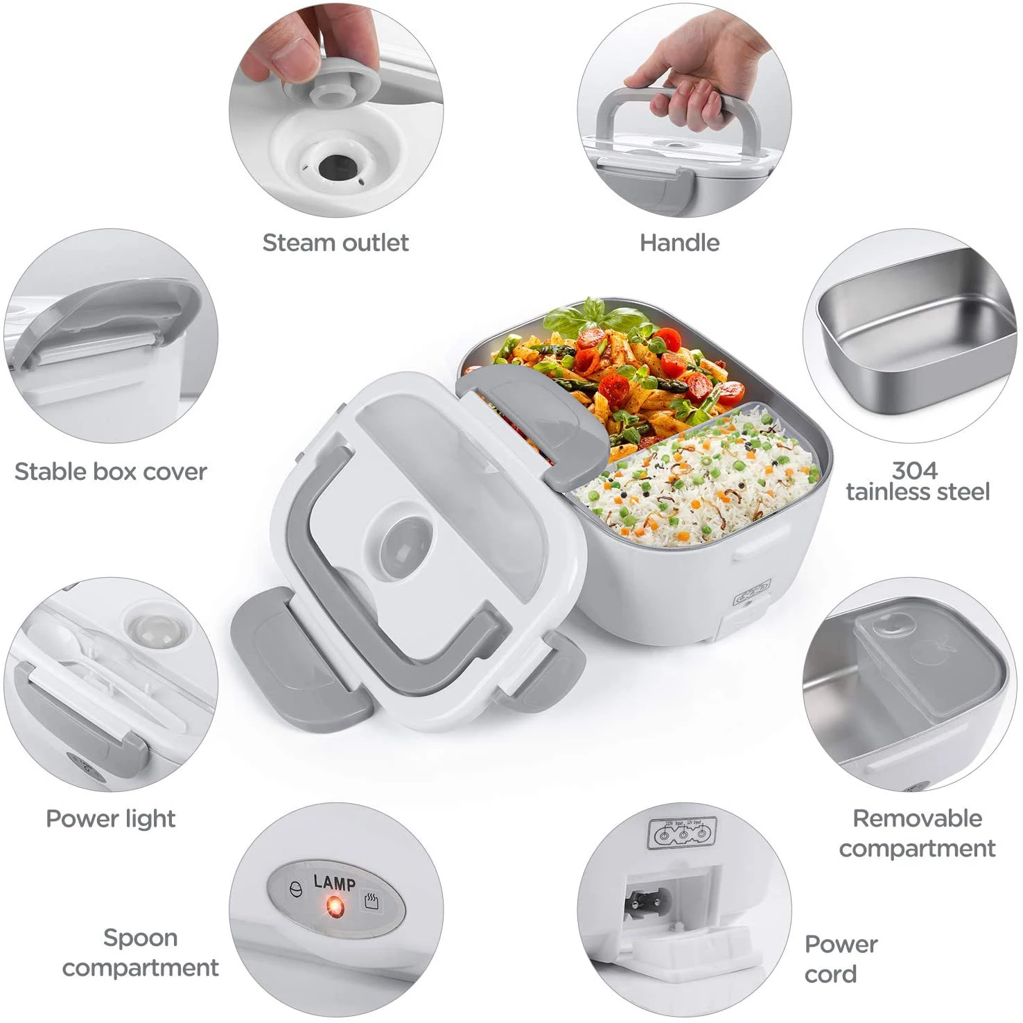 office food heater household car portable self heating food warmer 304 stainless steel electric lunch box heated lunch box